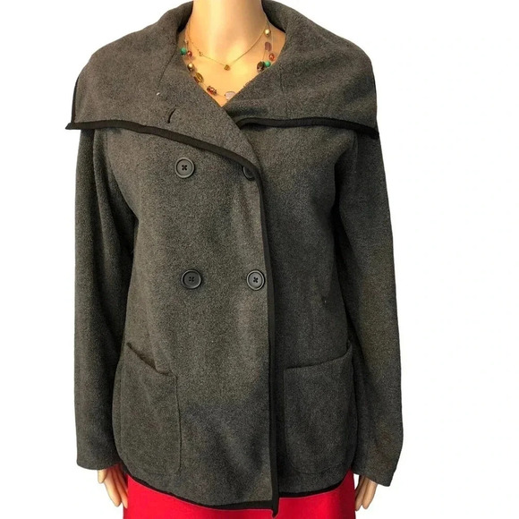 Old Navy Double Breathed Cozy Gray Jacket Coat Women size S/P pockets - Picture 1 of 4